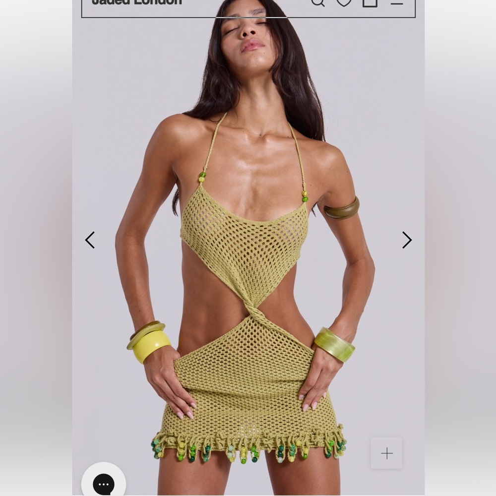 Jaded London Kuuma Beaded Crochet Twist Front Mini Dress Green Medium NWT NEW